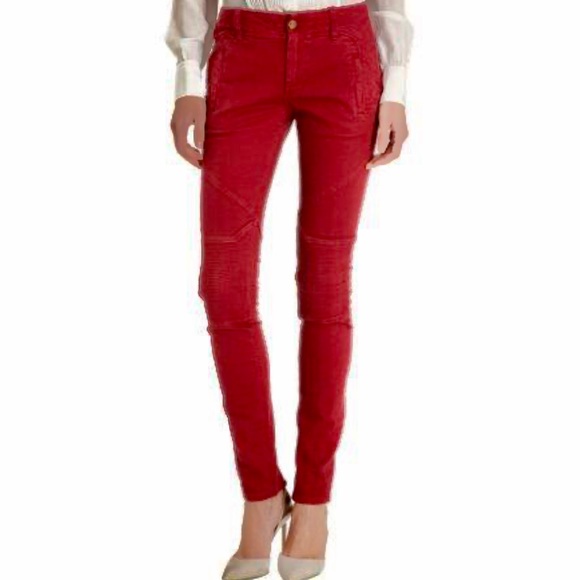 Marissa Webb Red Moto Skinny Jeans Zip Ankle Crop Fitted Denim Biker Pants 27 - Picture 1 of 12